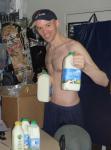 Trent with fresh organic raw milk, which he drinks to improve his sperm count and other health benefits