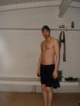 Black Speedo Jammers, chest hair, dirty face