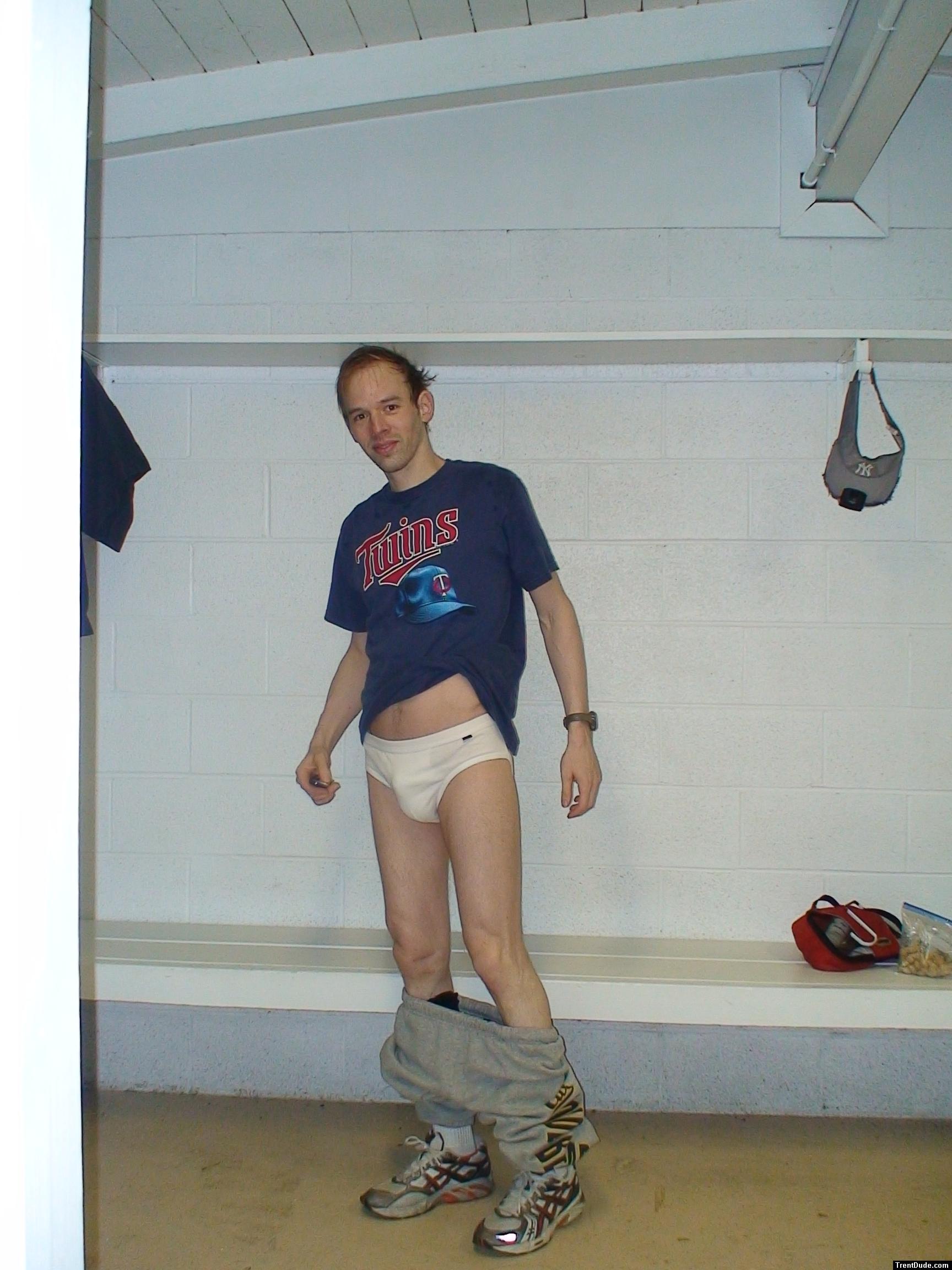 White Tommy Hilfiger briefs in the locker room