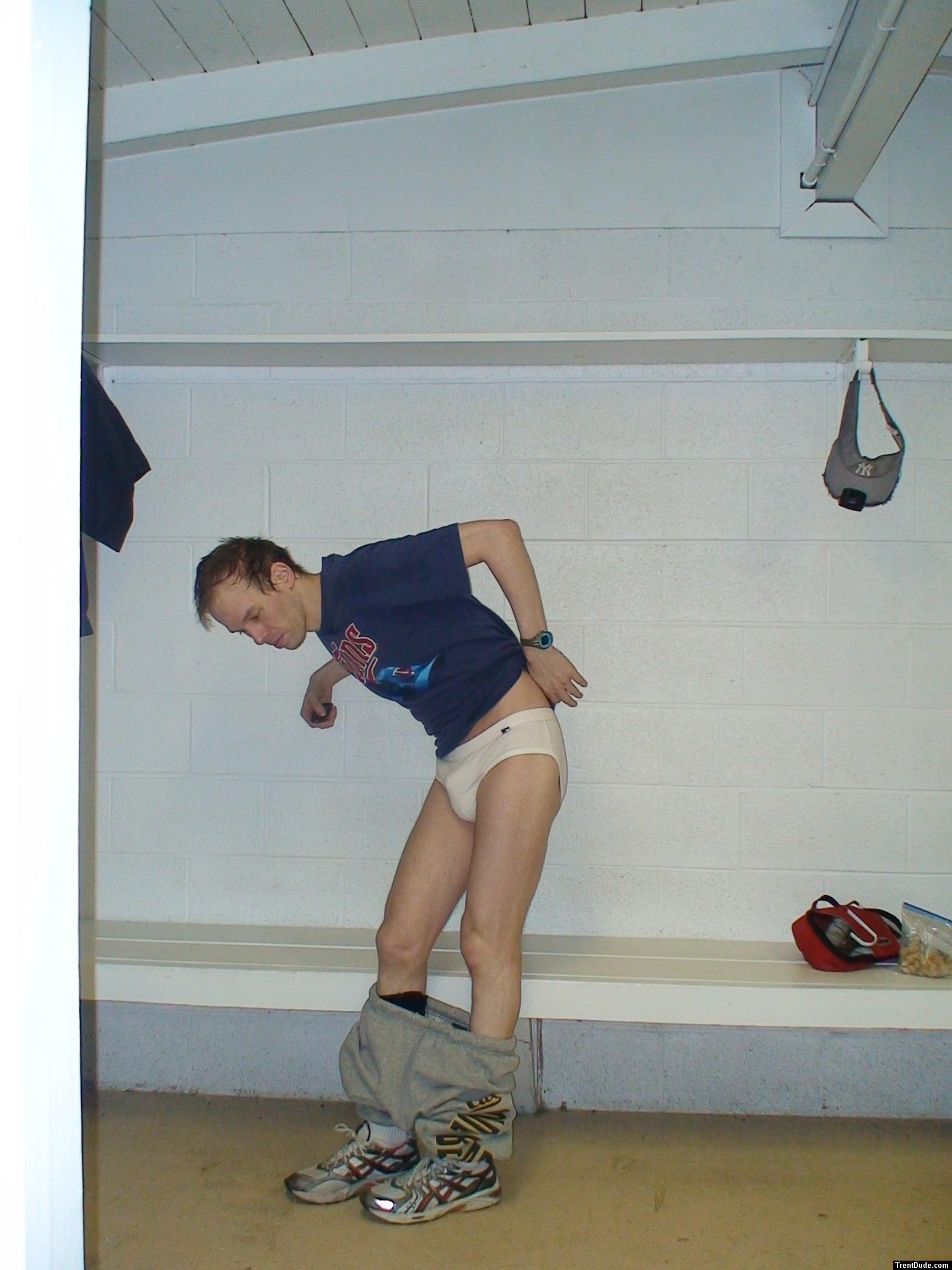 White Tommy Hilfiger briefs in the locker room