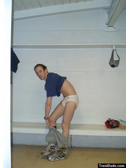 White Tommy Hilfiger briefs in the locker room