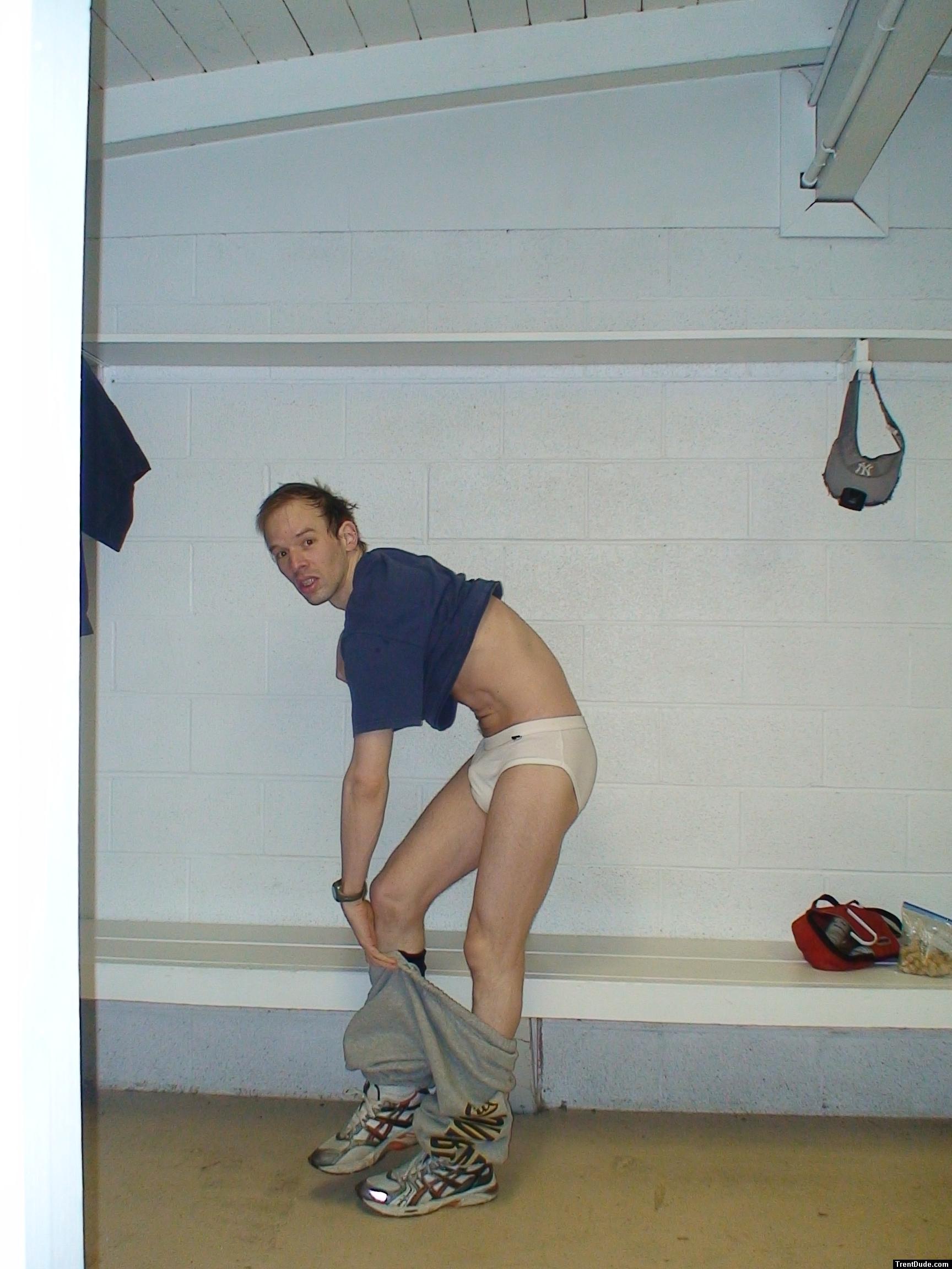 White Tommy Hilfiger briefs in the locker room