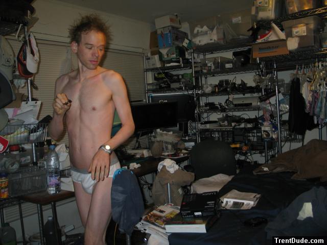 Jockey underwear in the morning with messy hair