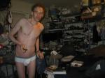 Jockey underwear in the morning with messy hair
