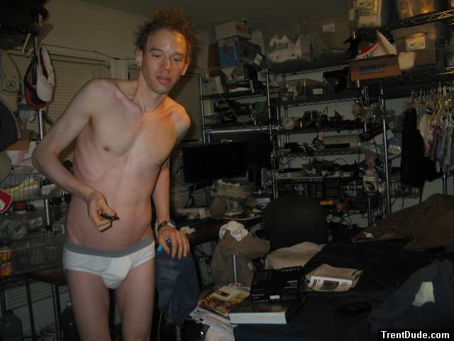 Jockey underwear in the morning with messy hair