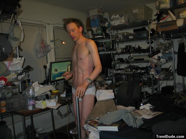 Jockey underwear in the morning with messy hair