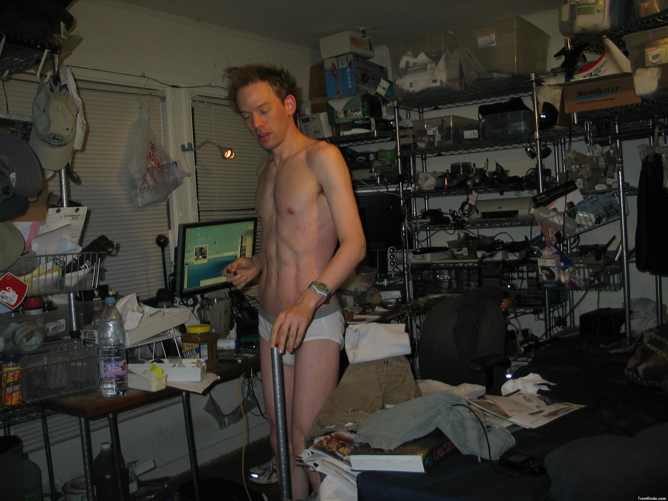 Jockey underwear in the morning with messy hair