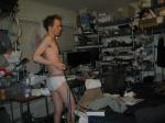 Jockey underwear in the morning with messy hair