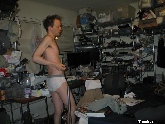 Jockey underwear in the morning with messy hair
