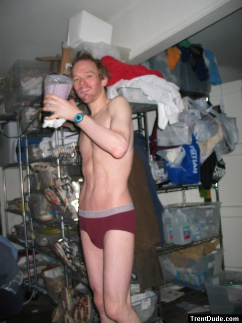 Blueberry smoothie and red hanes, dirty face (abs)