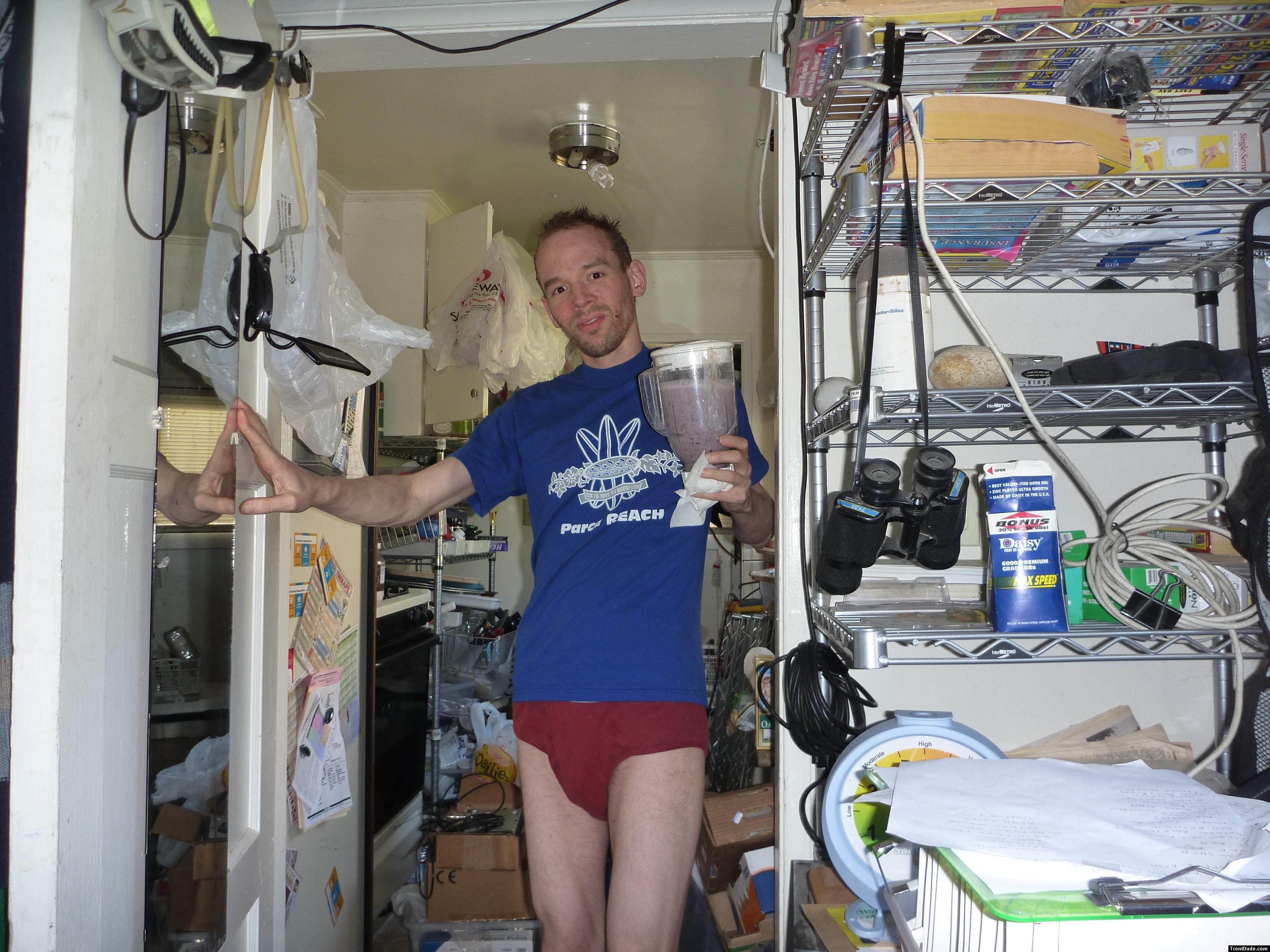 Red underwear and blueberry smoothie, slingshots, B-B's, paintball mask, goggles