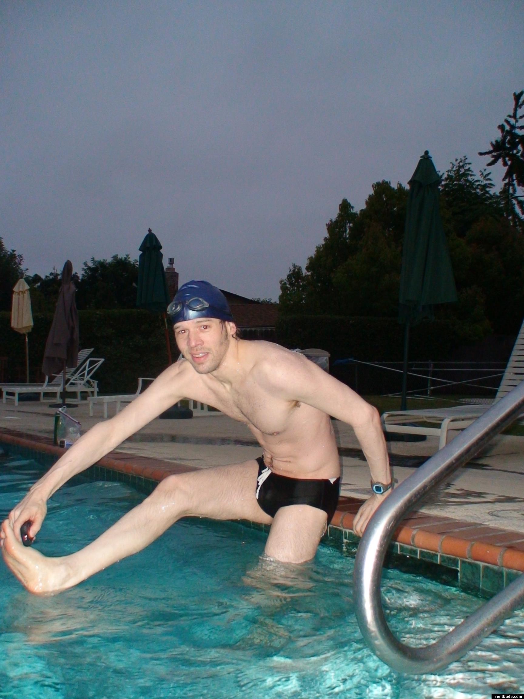 Black speedo , morning swim (stretch) legs