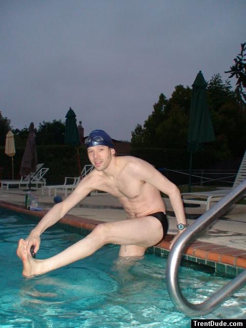 Black speedo , morning swim (stretch) legs
