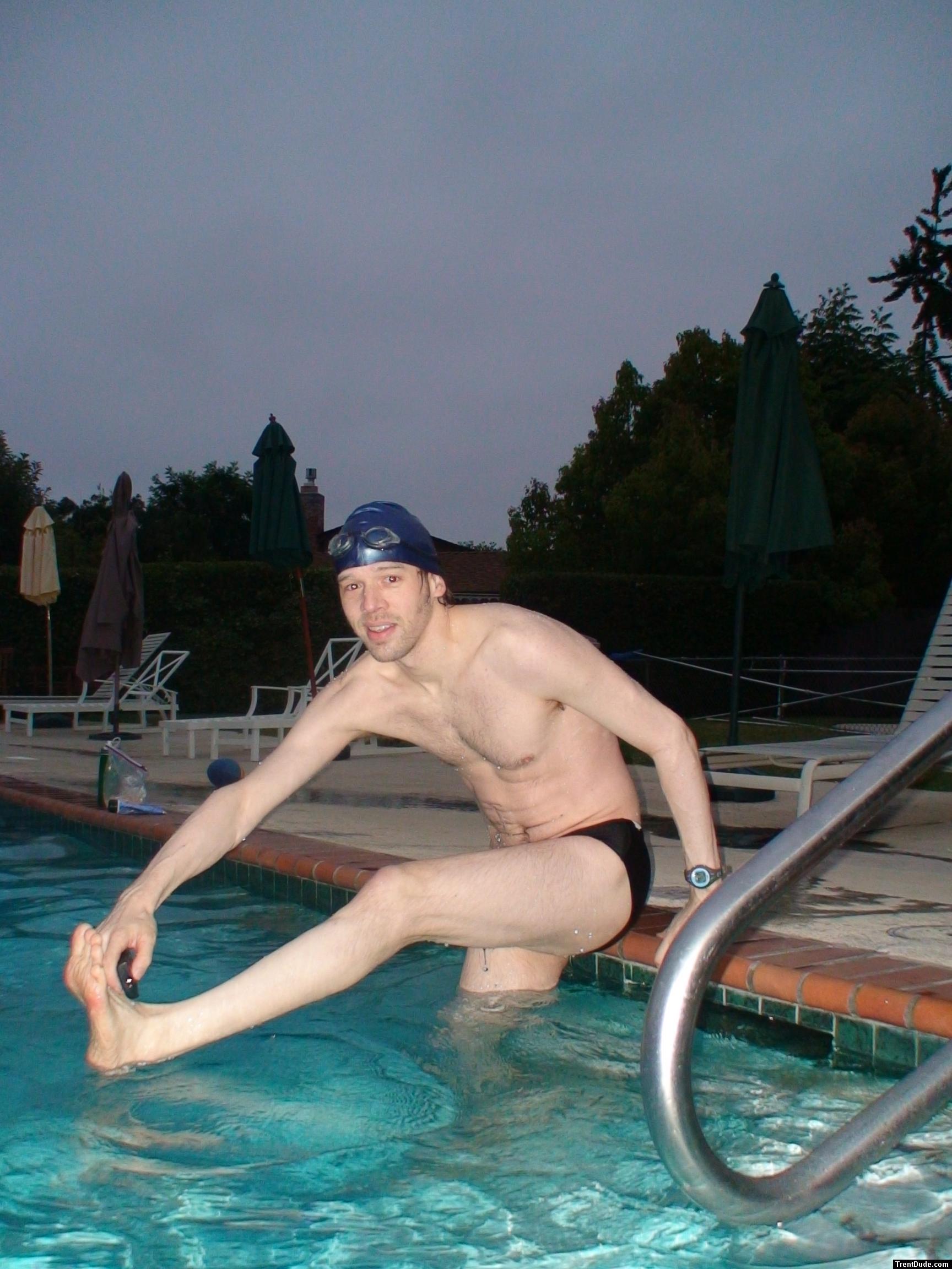 Black speedo , morning swim (stretch) legs
