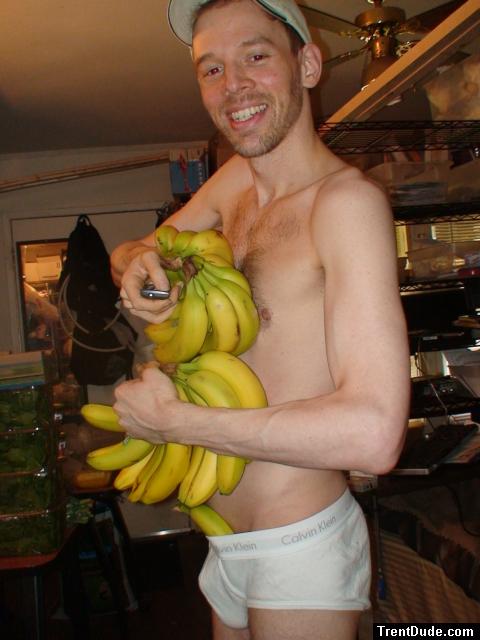 Bananas have naturally occuring radioactive potassium isotopes. and look where he is sticking one