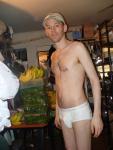 Standing with bananas in Calvin Klein brief