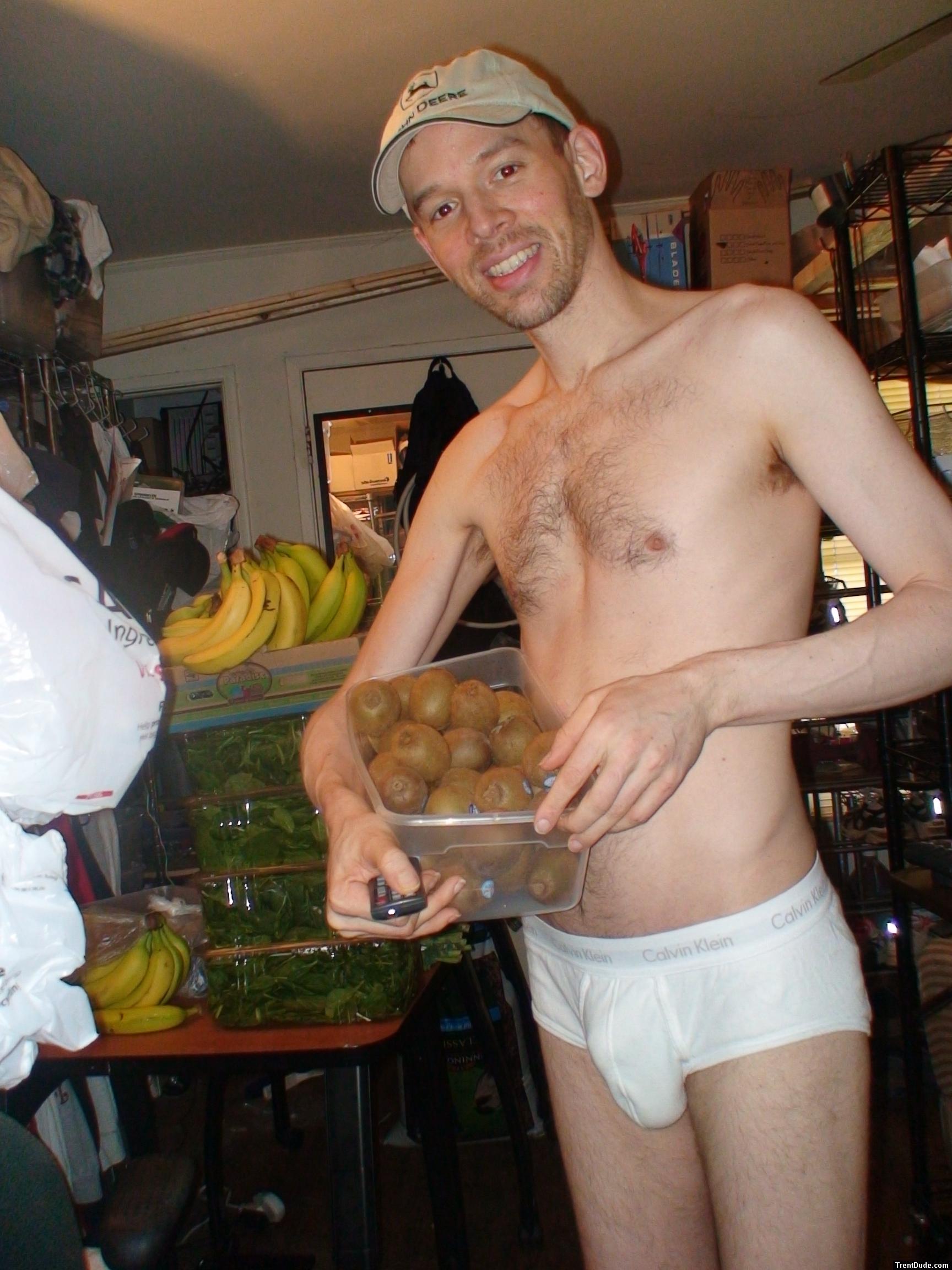 Bulging basket of kiwis for fruit smoothies, in briefs