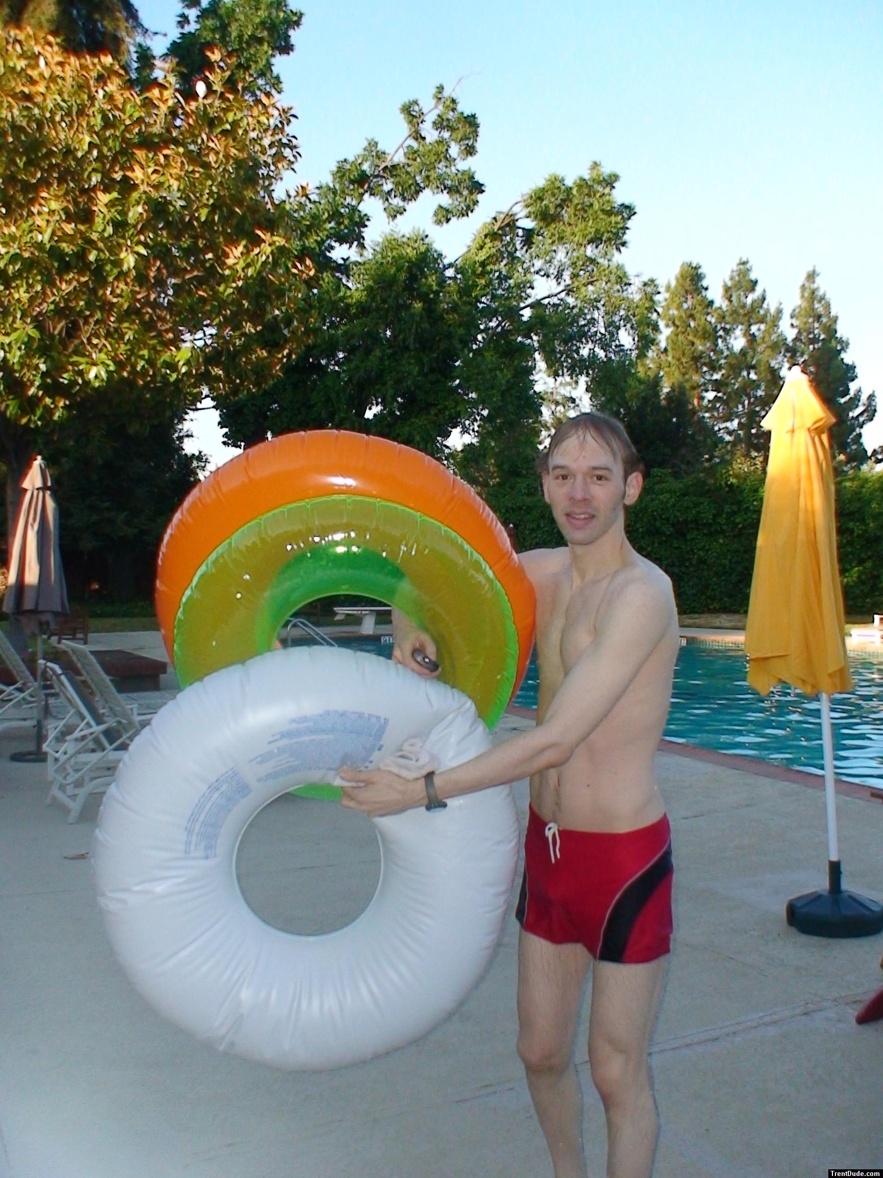 Red speedo jammer, and flotation tubes