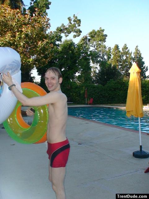Red speedo jammer, and flotation tubes