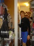 Trent with Body glove aqua top, Speedo aqua pants. - Left side