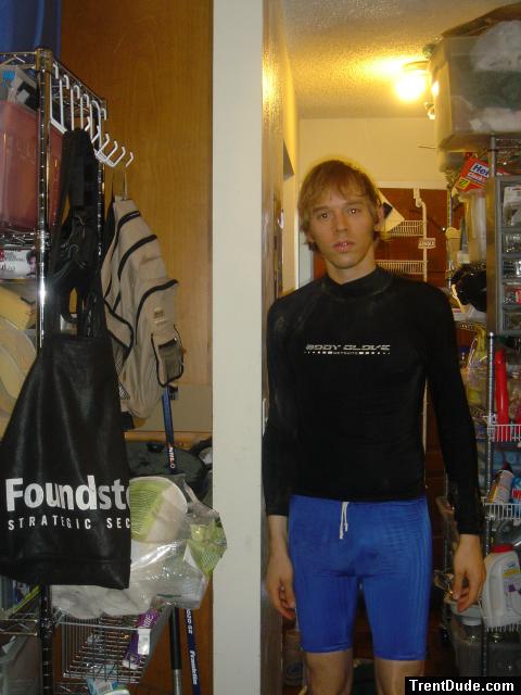 Trent with Body glove aqua top, Speedo aqua pants. - Front view