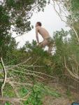 Guarding the camp site in a  loin cloth