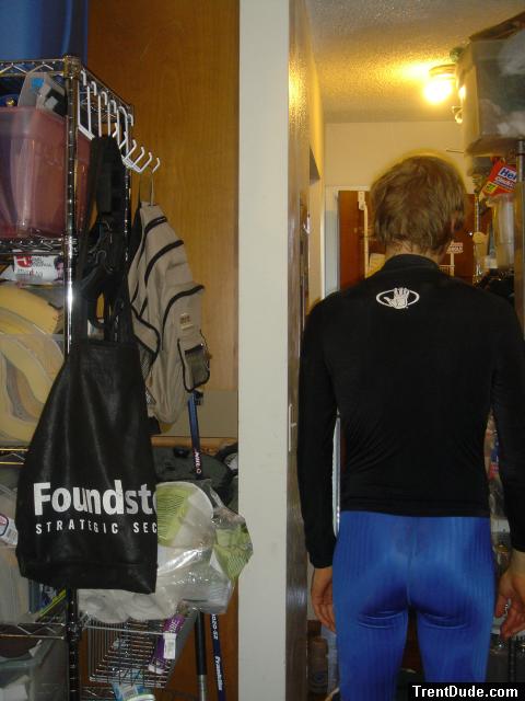 Trent with Body glove aqua top, Speedo aqua pants. - back side