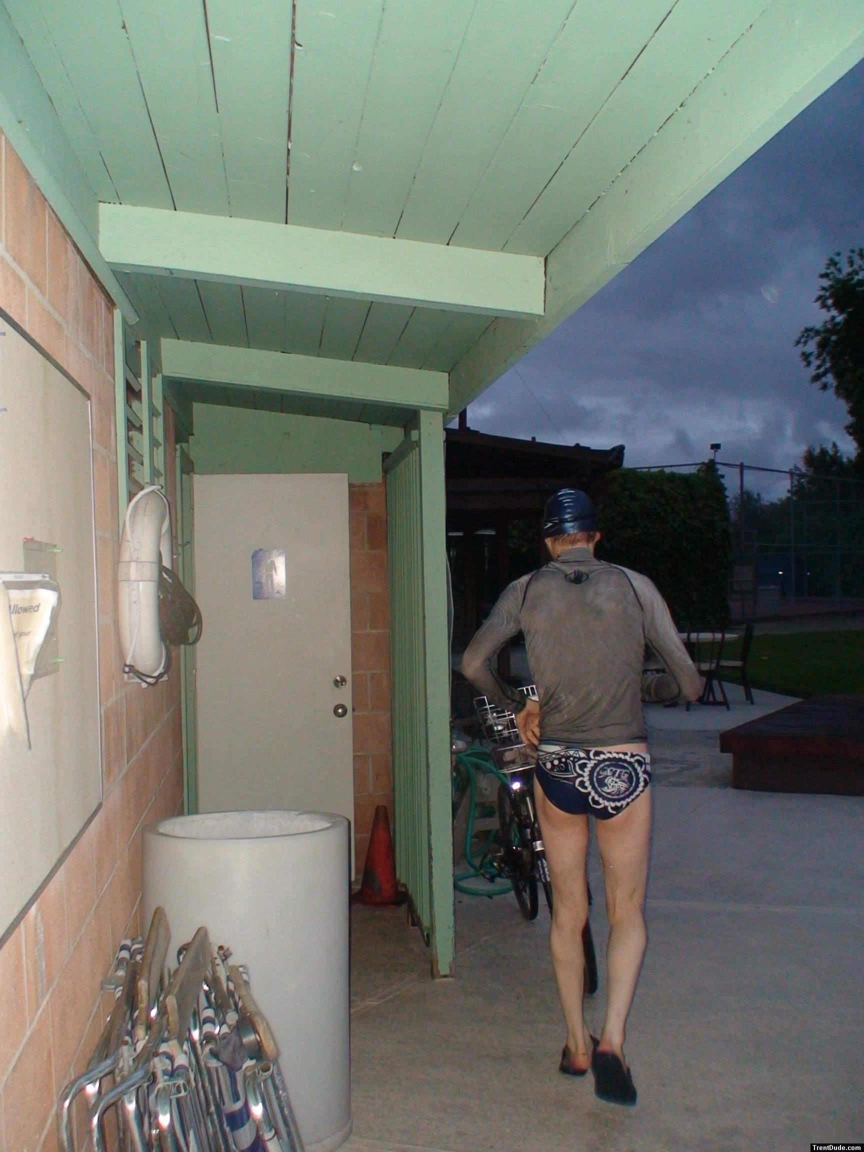 Now ready to bike ride in the speedo