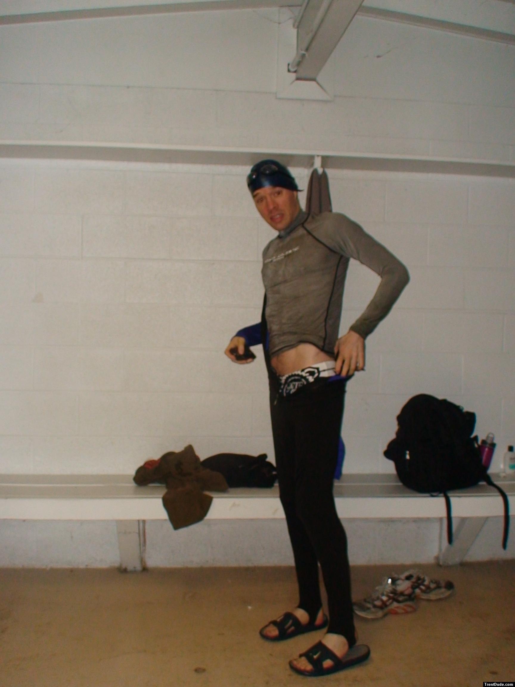 pulling up the wet suit