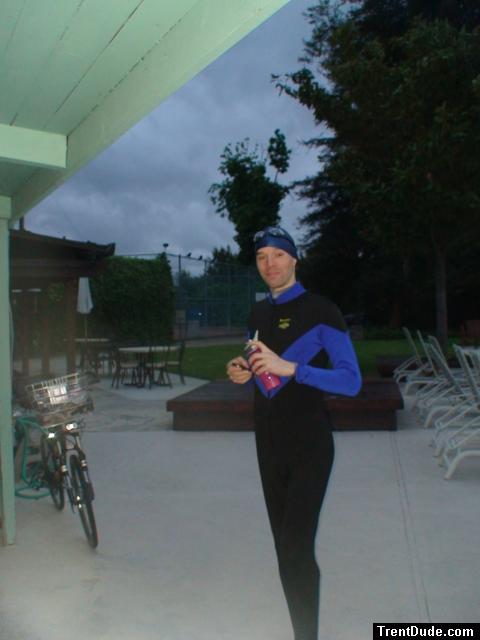 Aeroskin California wetsuit and breakfast drink