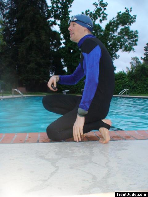 Ready to swim in the wetsuit
