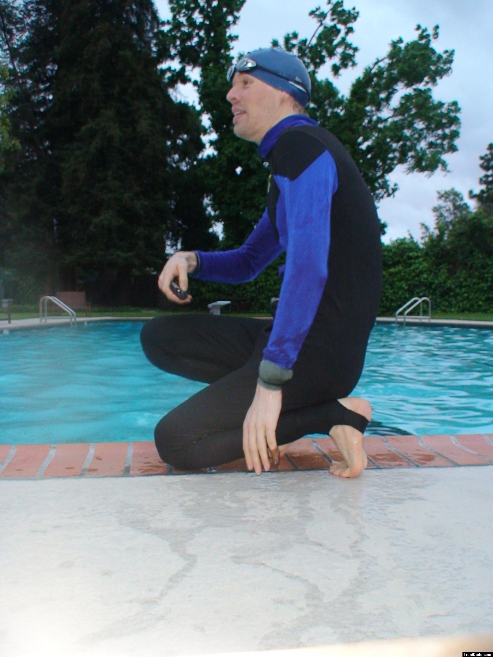 Ready to swim in the wetsuit