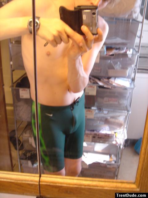 Green Nike swim trunks - top view