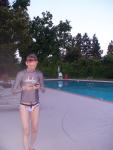 Checking pager before a swim
