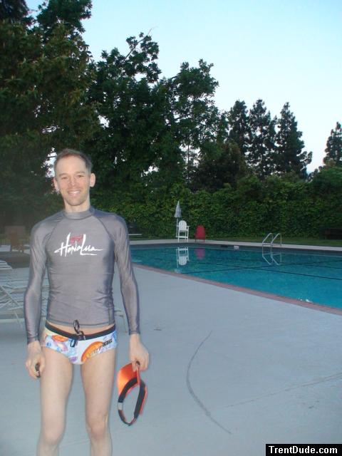The swim suit style is "square leg trunk", but may appear like a swim brief.