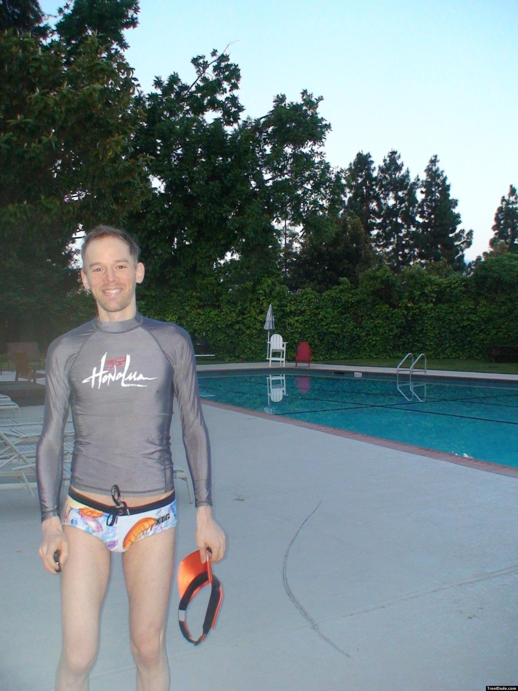 The swim suit style is "square leg trunk", but may appear like a swim brief.