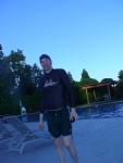 Over 6 ft tall, wearing size medium Honolua rash guard, addidas nylon shorts