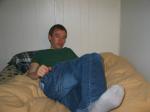 relaxing in  Quiksilver Jeans, green shirt