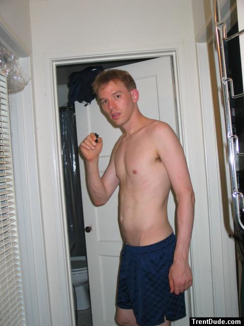 Blue Umbro shorts - shirtless!