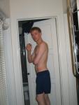 Blue Umbro shorts - shirtless