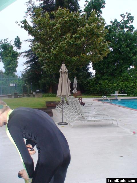 Bending over in a wetsuit