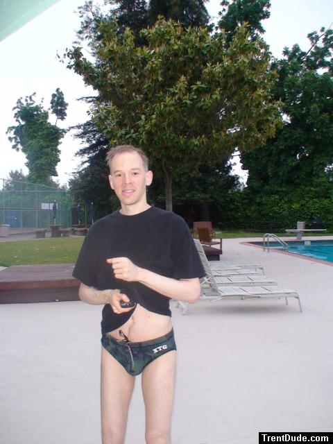 Pretending to be a marine in a camo speedo