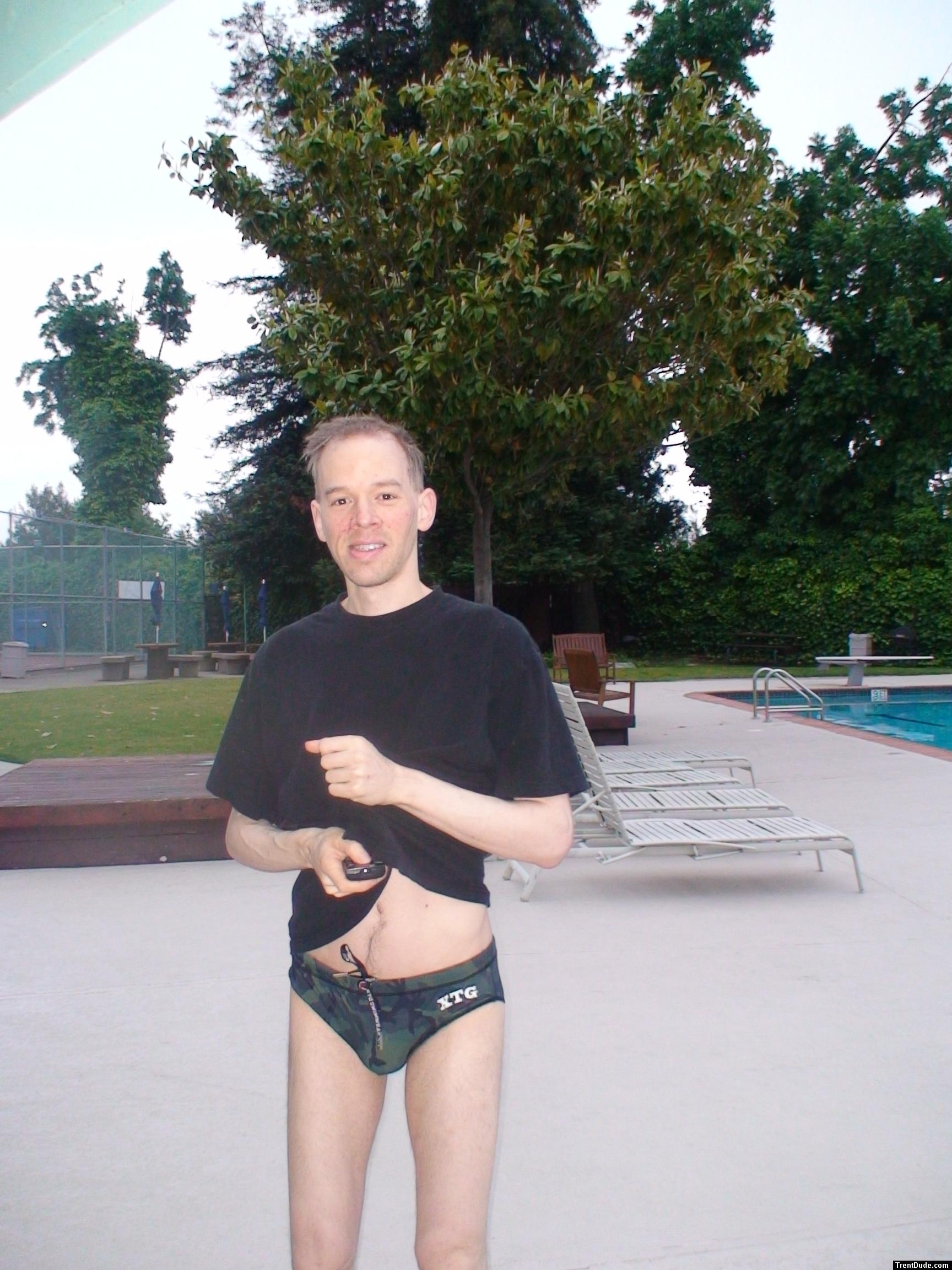 Pretending to be a marine in a camo speedo
