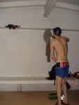 Lifeguard speedo and blue nylon shorts