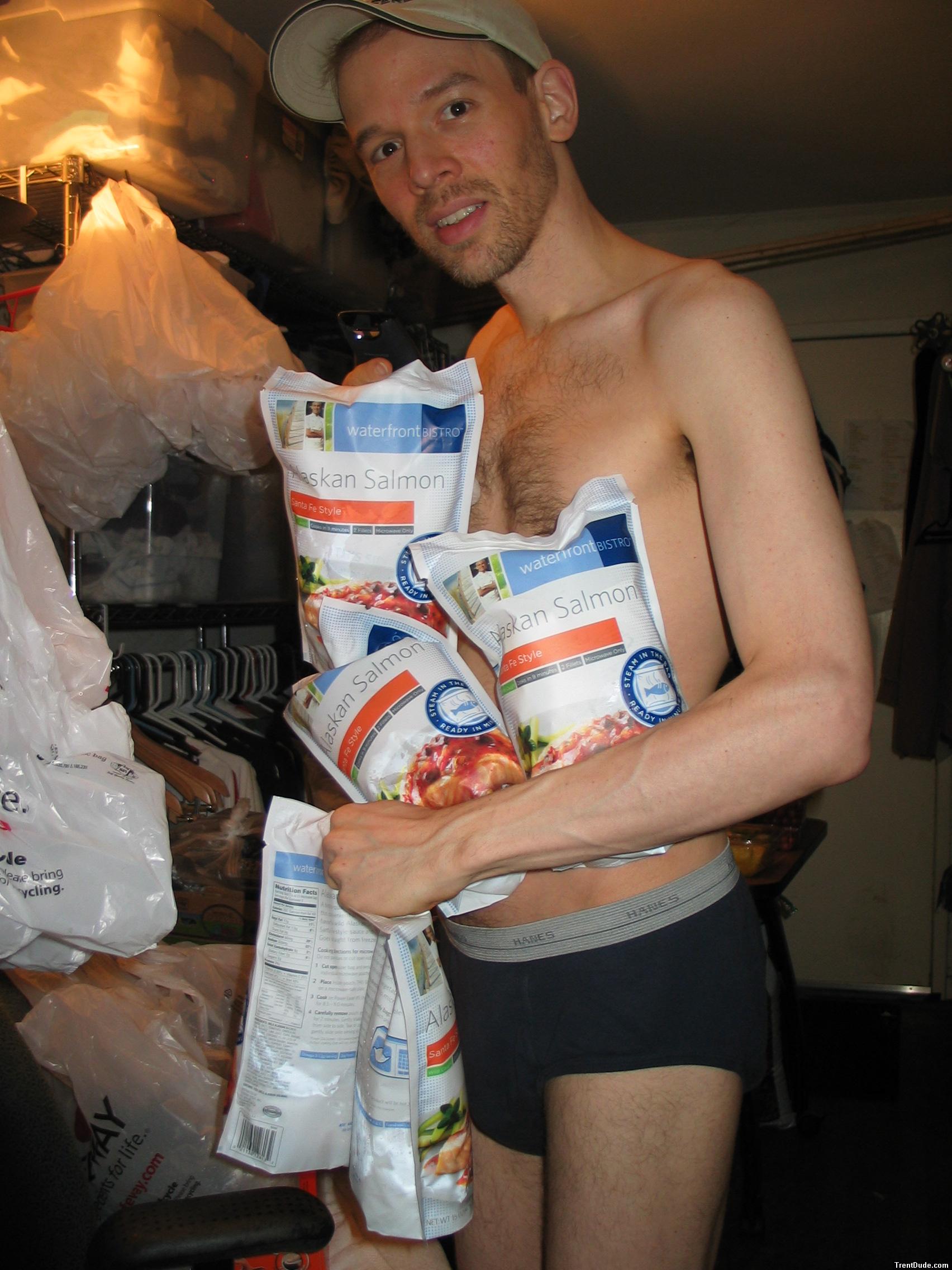 frozen Alaskan salmon, in underwear