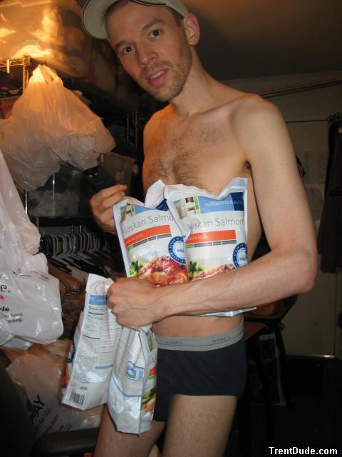 frozen Alaskan salmon, in underwear
