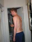 Blue Umbro shorts - shirtless - back
