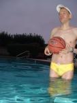 Swimming for the fun of it in a yellow swim brief