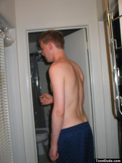 Blue Umbro shorts - shirtless - back