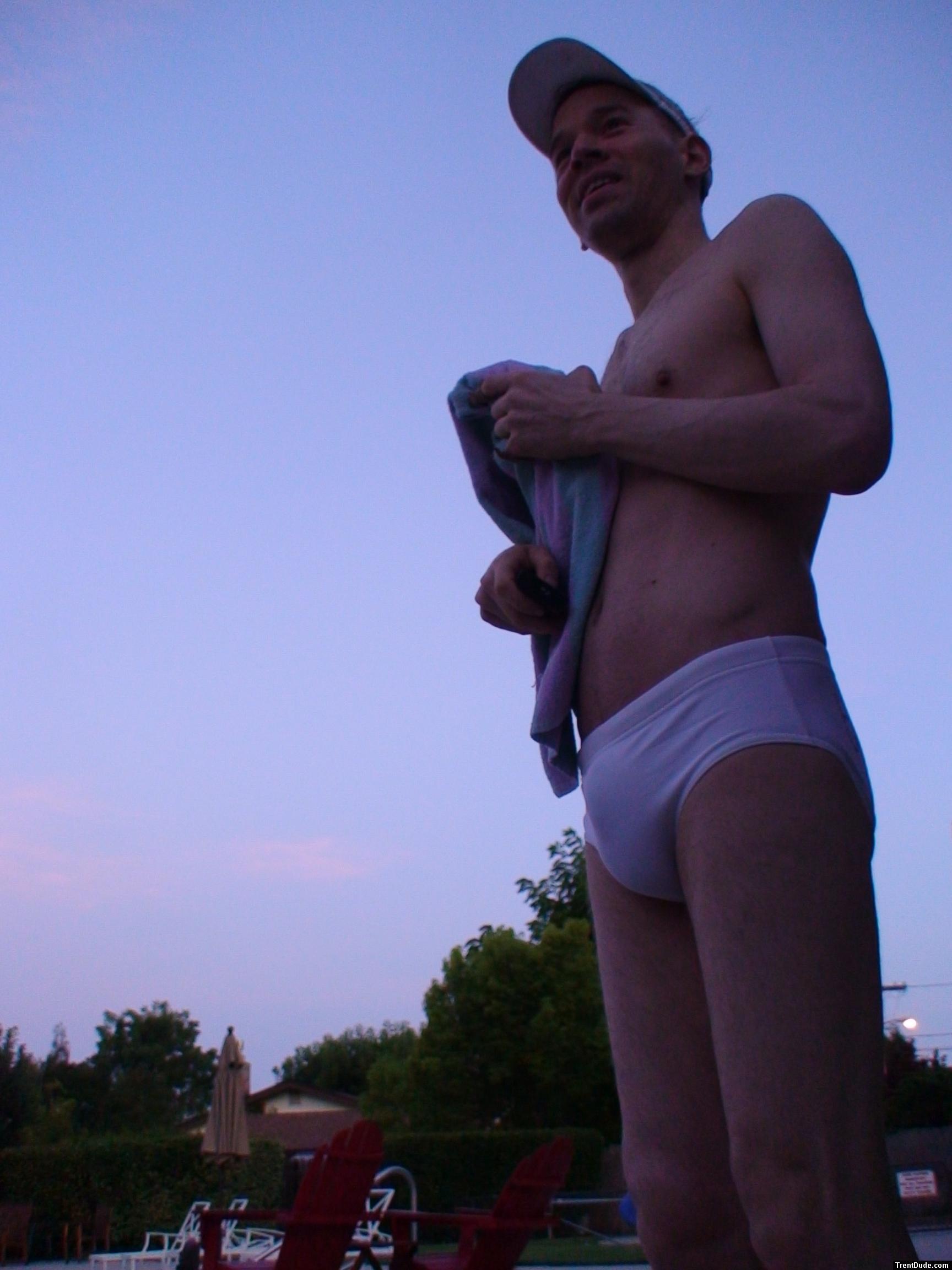 male large bulge white speedo swim